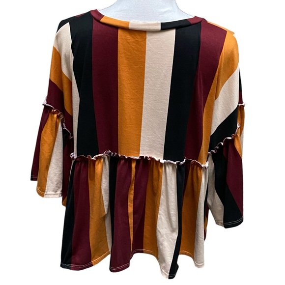 Women’s Vine & Love Vertical Stripe Flair Sleeve Oversized‎ Babydoll Top - Picture 5 of 9